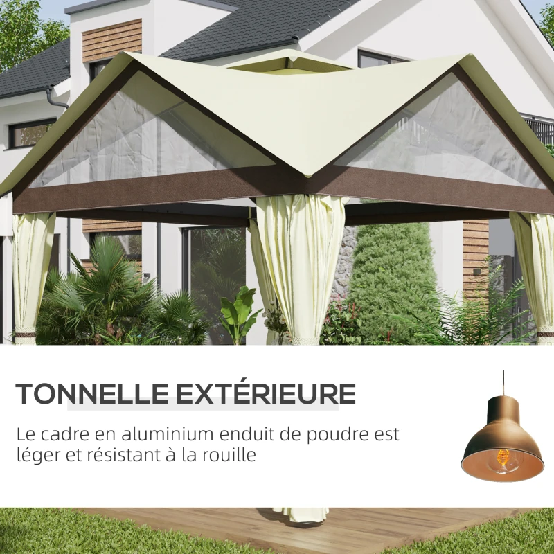 Outsunny Tonnelle de jardin tonnelle barnum double toit avec parois latérales amovibles cadre en acier 3,5 m x 3,5 m beige