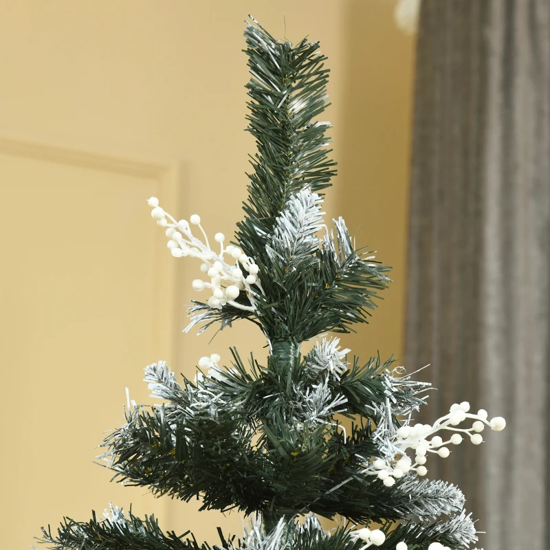 HOMCOM 6FT Artificial Snow-Dipped Christmas Tree Xmas | Home Home Indoor Decoration | Removable Stand w/ White Berries Star Topper Branch Green