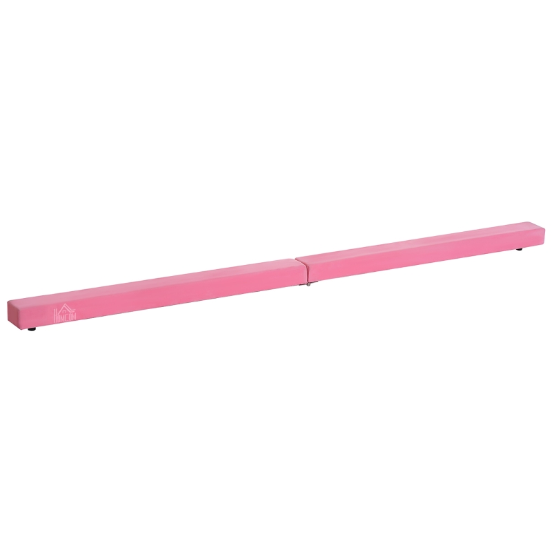 HOMCOM Faltbarer Schwebebalken, rutschfest, Wildlederbezug, robustes Holz, 210 x 10 x 6,5 cm, Rosa