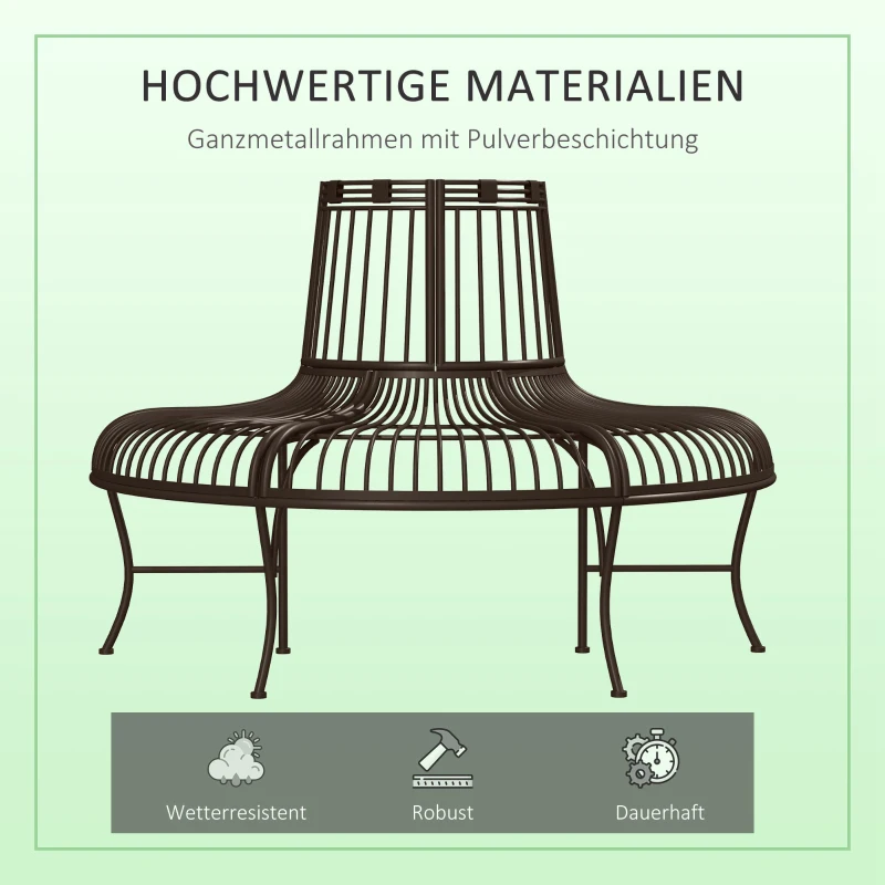 Outsunny Baumbank aus Metall halbrund Gartenbank Parkbank Sitzbank für Ø37cm Baumstämme 135 x 70 x 85 cm