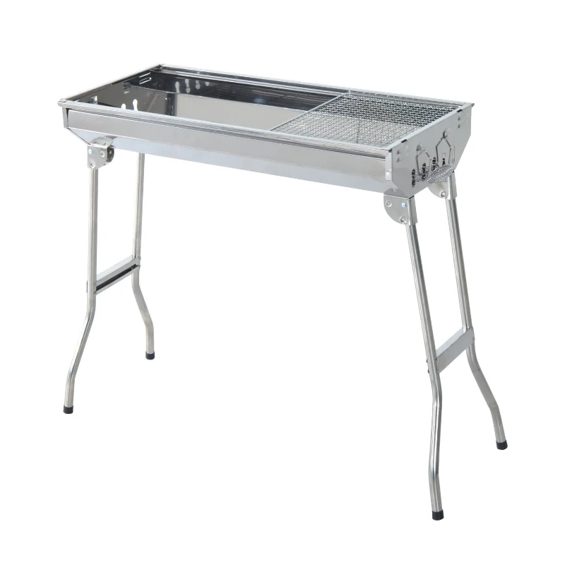 Outsunny Griglia BBQ a Carbonella, Barbecue Portatile e Pieghevole in Acciaio Inox 73×33×71cm