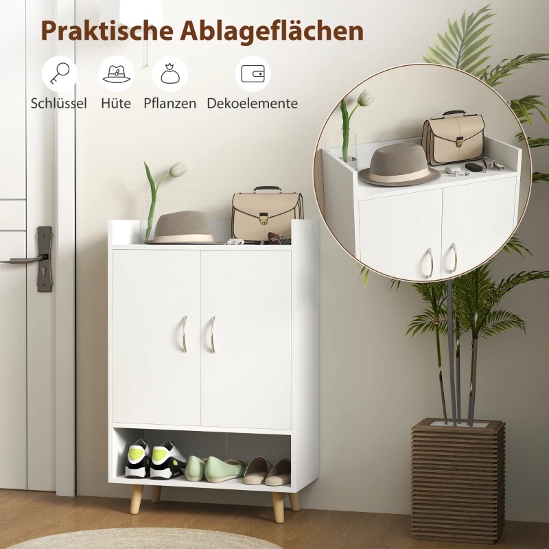HOMCOM Schuhschrank, Schuhregal mit Türen und Regalen, für Flur, moderne Schuhkommode, Schuhablagen, 60 x 30 x 92 cm, Weiß