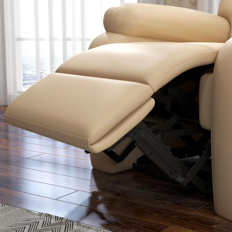HOMCOM Poltrona Relax Reclinabile con Poggiapiedi in Finta Pelle e Imbottitura in Spugna, 78x90x105cm, Beige
