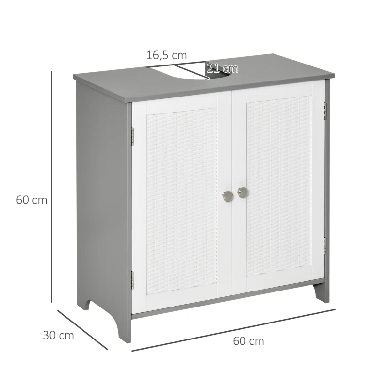 kleankin Meuble sous lavabo meuble sous évier placard 2 portes avec étagère 60 x 30 x 60 cm gris blanc