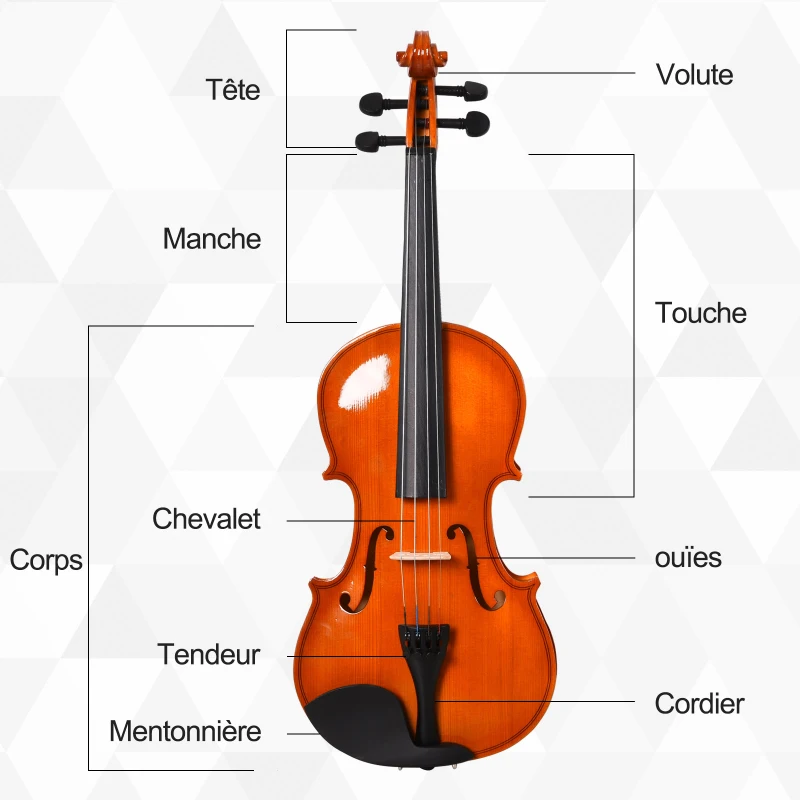 HOMCOM Violon 4/4 pleine grandeur avec étui, accordeur, épaulière, archet, colophane, cordes rechange et chiffon contreplaqué épicéa et érable