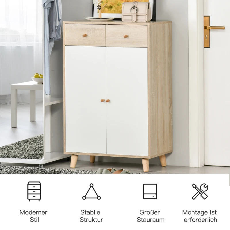 HOMCOM Schuhschrank Schuhregal mit Türen Schublade für Flur und Eingangsbereich moderner Natur+Weiß Spanplatte 68 x 35 x 102,5 cm