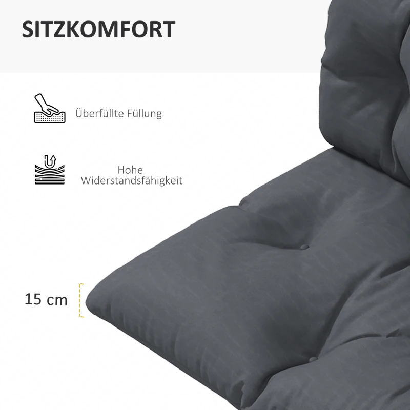 Outsunny 2er-Set Polsterauflage Gartenmöbelsitzkissen Sitzauflage, wetterbeständig, Knopfheftung, 120 x 60 x 15 cm, Grau