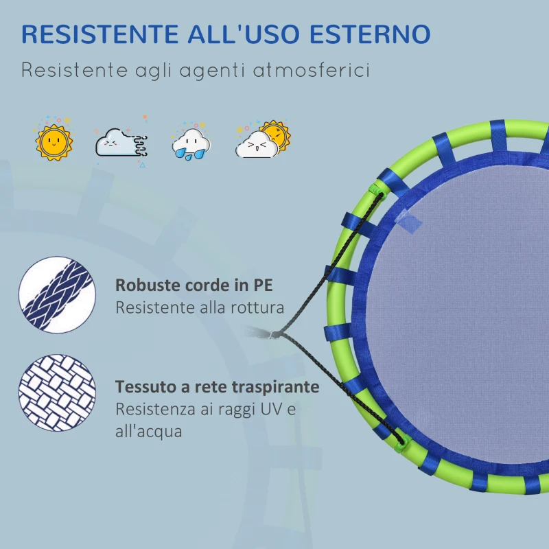 Outsunny Altalena per Bambini da 3-8 Anni da Giardino Ø100cm e Corde Regolabili, Blu