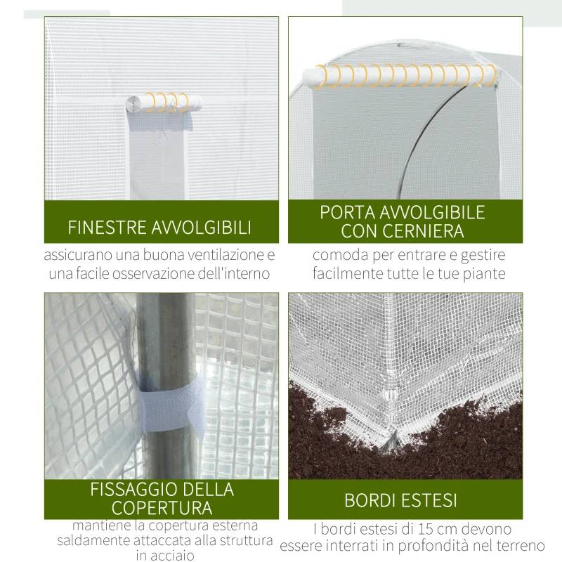 Outsunny Serra da Giardino a Tunnel 4.5x2x2m con Copertura in PE e Tubi in Metallo, Bianco