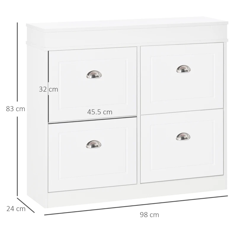HOMCOM Shoe Cabinet with 4 Flip Drawers Wood Tipping Bucket Narrow Storage Cupboard with Adjustable Shelf Hall Organizer for Entrance Foyer White