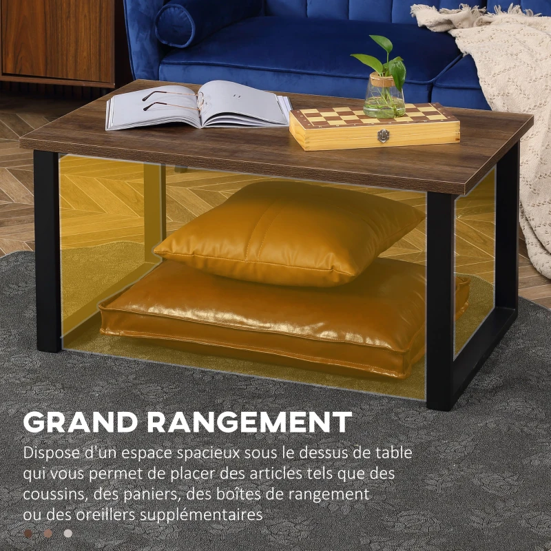 HOMCOM Table basse rectangulaire table de salon style industriel pied métal et plateau aspect bois 100 x 60 x 50 cm