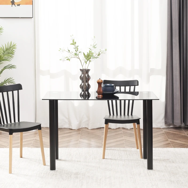 HOMCOM Mesa de Comedor Rectangular Moderna con Encimera de Cristal y Patas de Acero para Salón Oficina 120x60x75cm Negro