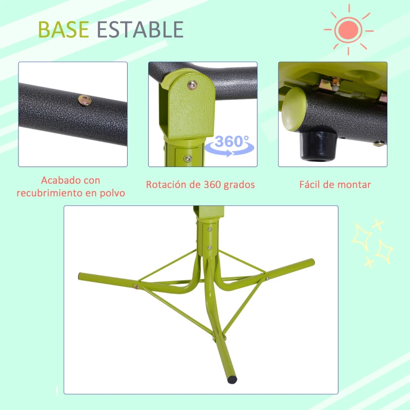 HOMCOM Columpio Balancín para Niños Balancín Infantil para Exteriores Giratorio de 360 Grados Carga 35kg (cada asiento) +3 Años 180x65x53 cm Gris y Verde