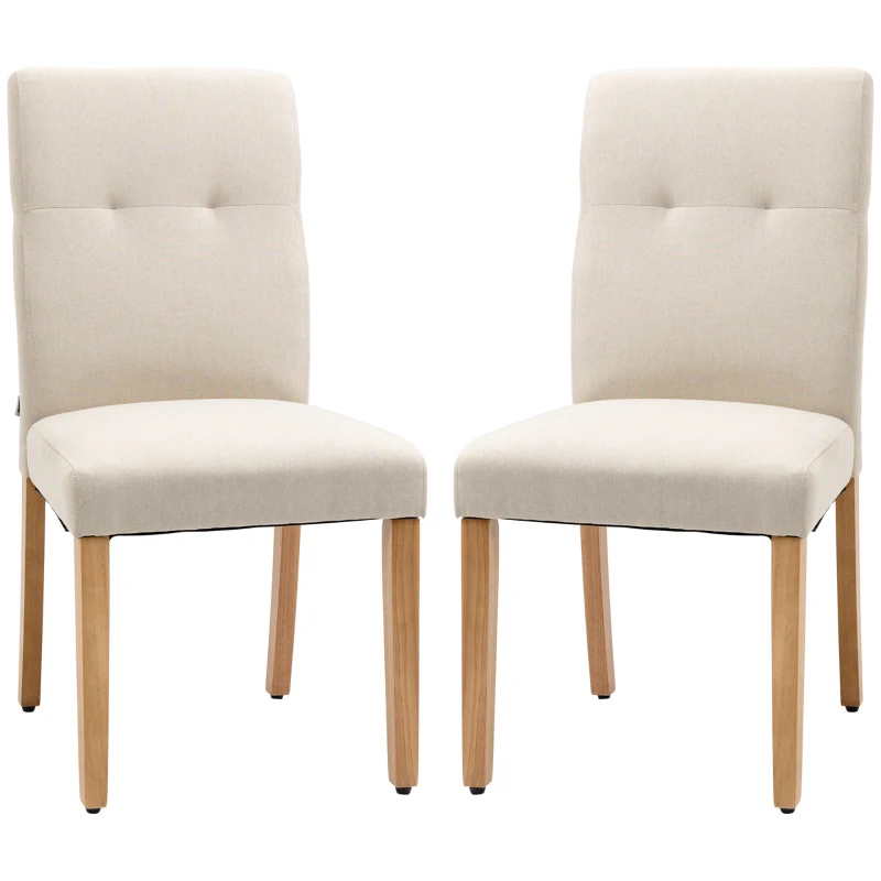 HOMCOM Conjunto de 2 Sillas de Comedor Sillas de Cocina con Respaldo Alto Asiento Acolchado de Tacto de Lino 50x62x96 cm Beige