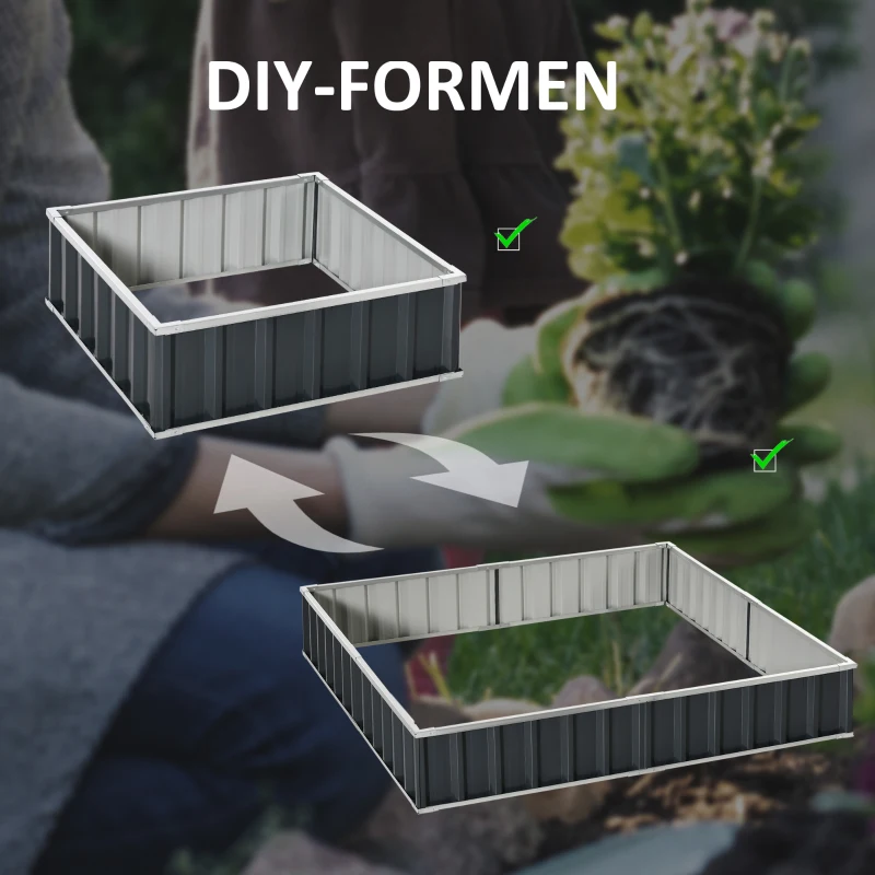 Outsunny Hochbeet aus Stahl DIY Gartenbeet mit T-Form-Pflanzenschilder Handschuhe Pflanzenbeet Kräuterbeet Blumentreppe für Balkon Garten Dunkelgrau 258 x 90 x 30 cm