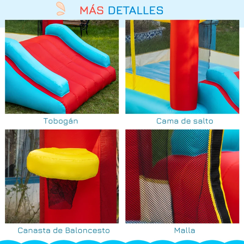 HOMCOM Castillo Hinchable con Tobogán Cama de Salto para Niños +3 Años Incluye Inflador y Bolsa de Transporte para Interior y Exterior 366x274x183 cm Multicolor