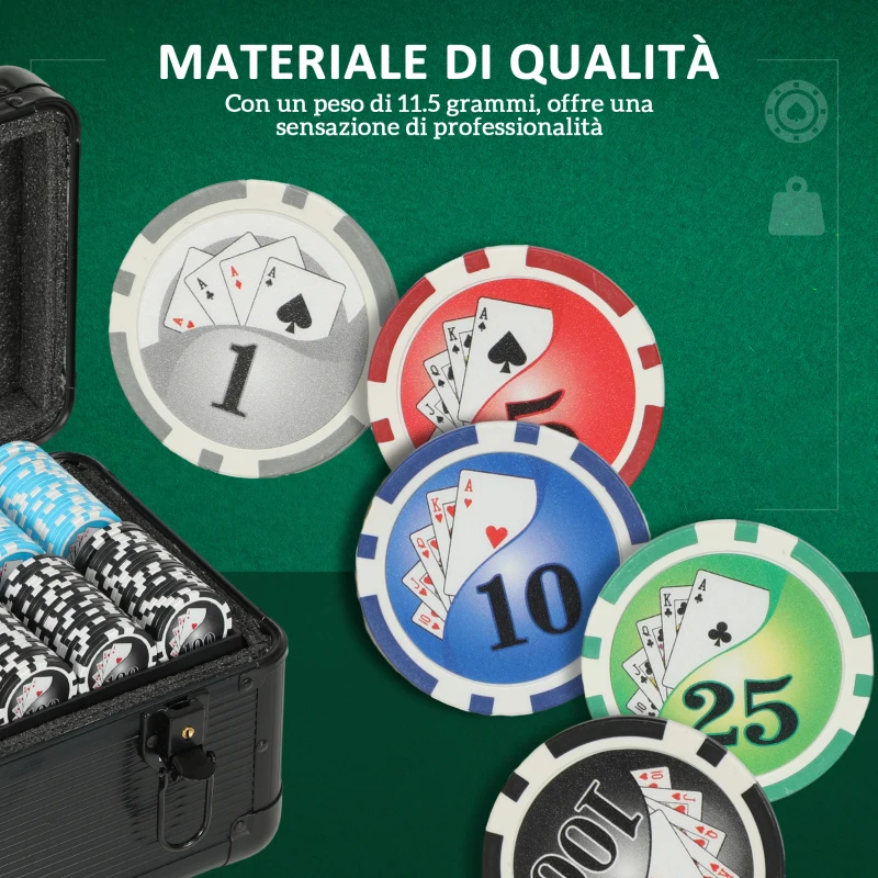SPORTNOW Set Poker con 600 Fiches per 12 Giocatori con Valigetta, 2 Mazzi di Carte e Tappetino, Nero