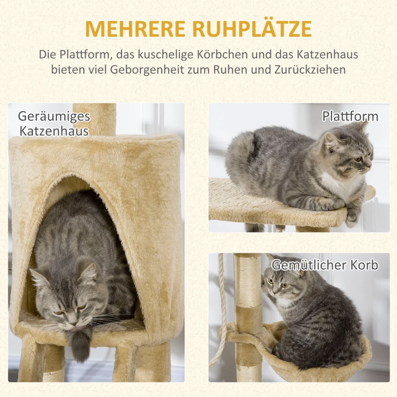 PawHut Kratzbaum Katzenbaum Katzenkratzbaum Katzen Kletterbaum Katzenbett Spielbaum Braun 30x55x96cm