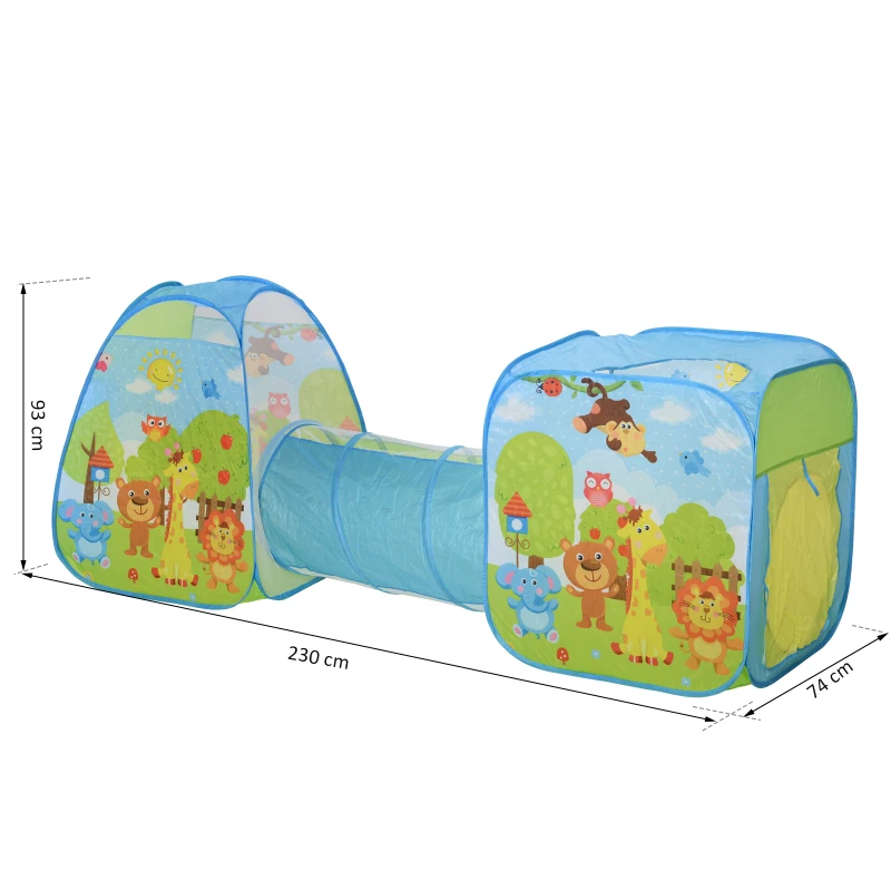 HOMCOM Tenda Gioco Colorata per Bambini 3 in 1 con Tunnel, con Sistema Pieghevole Pop-up (230cm x 74cm x 93cm)