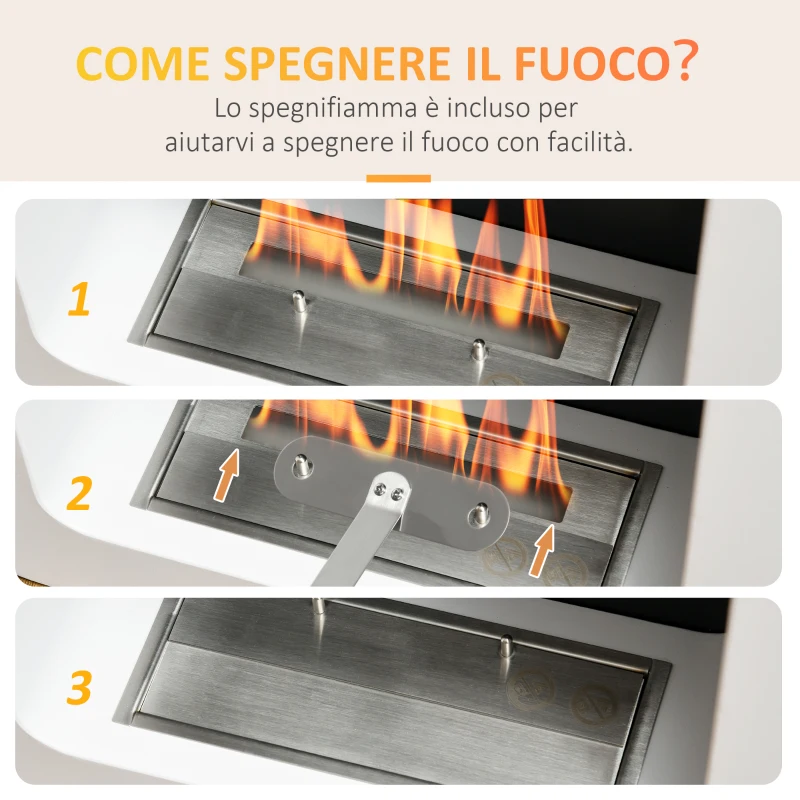 HOMCOM Camino Bioetanolo a Parete in Metallo da 2.5h di Combustione con Serbatoio 1.5L e Copertura 20m², 48x18x48 cm, Bianco