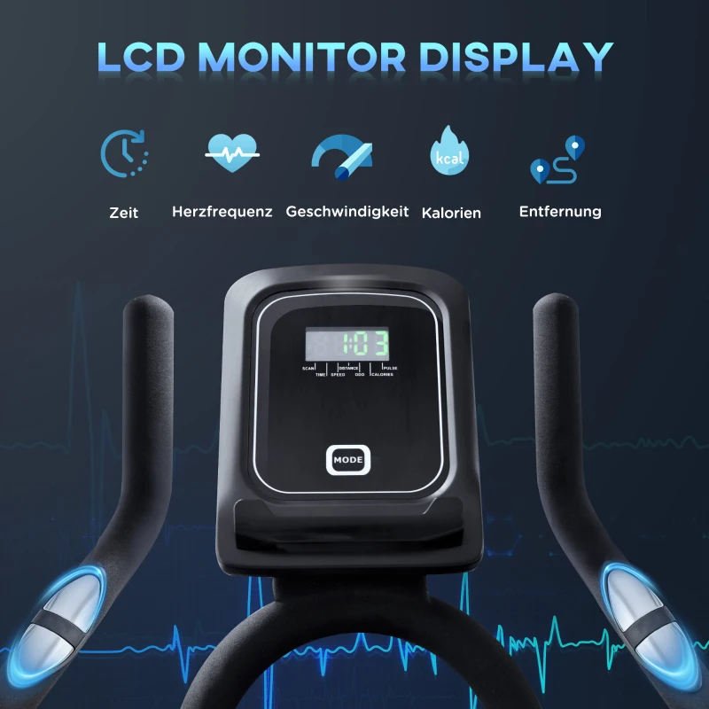 HOMCOM Speedbike Indoor Fitnessbikes mit 15KG Schwungrad verstellbare Widerstandsstufen Home Gym bis 180KG Fahrradtrainer LCD-Monitor Metall ABS Silber+Schwarz