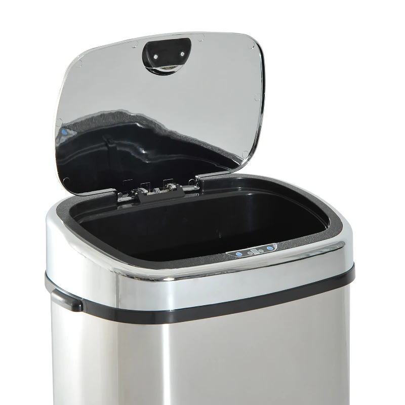 HOMCOM Papelera de Cocina 68L con Sensor de Infrarroja de Apertura Automática y Contacto Manual 40,5x29,5x78 cm Plata