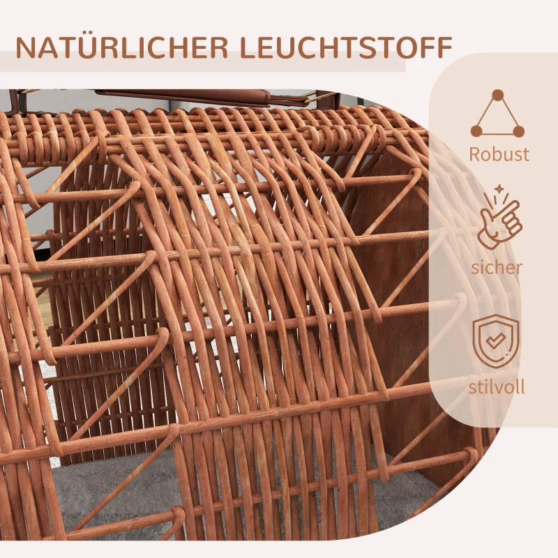 PawHut Transporttasche für Katze Hund aus Weide geflochten Korbhöhle mit Kissen Gitter für Transport Katzen Hunden Braun Metall 42 x 35 x 37 cm