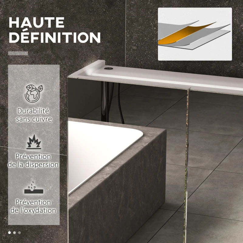 kleankin Armoire murale miroir avec éclairage LED de Salle de Bain 2 en 1, meuble 3 portes,  dim. 90L x 15l x 65H cm