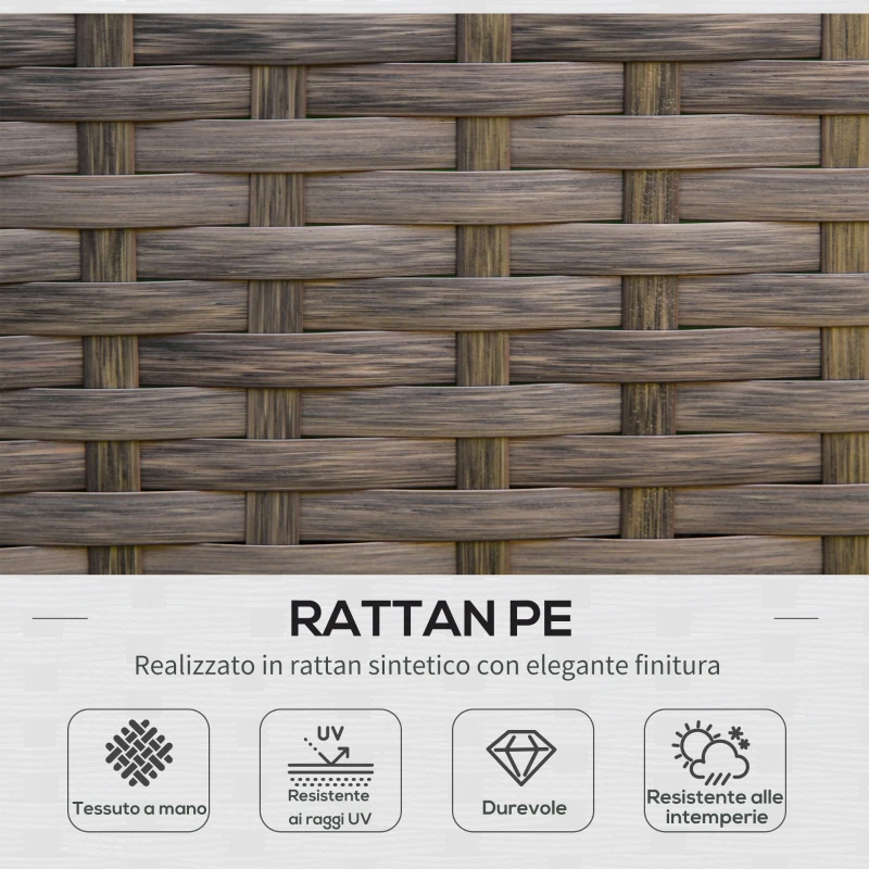 Outsunny Set Mobili da Giardino in Rattan Marrone, Set Tavolino, Sedie e Divano da Esterno 4Pz con Cuscini Imbottiti Cachi