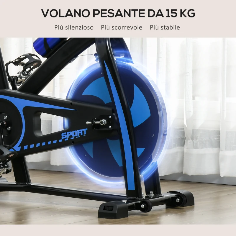SPORTNOW Cyclette da Casa con Manubrio e Sella Regolabile e Monitor LCD, in Acciaio e ABS, 118x50x105-115 cm, Blu