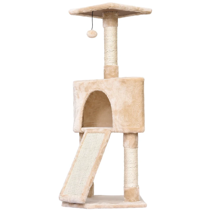 PawHut Corner Cat Tree for Indoor Cats, Kitten Tower with Scratching Post House Ladder Toy - Beige