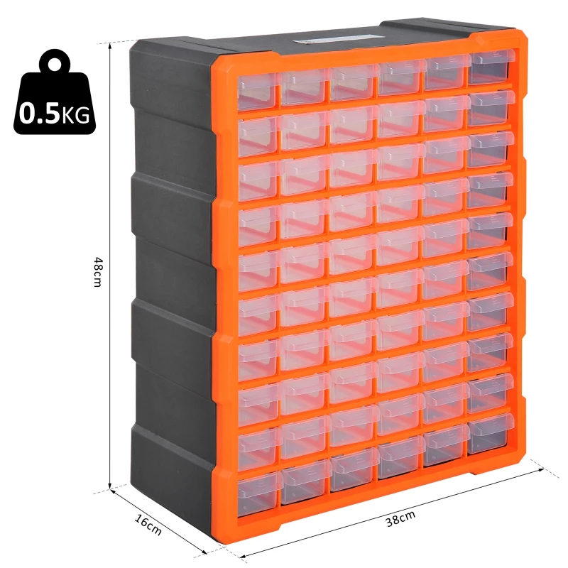 DURHAND Armario Organizador de Herramientas con 60 Cajones Tipo Estantería DIY Caja Cajonera de Herramientas 38x16x47,5 cm Naranja