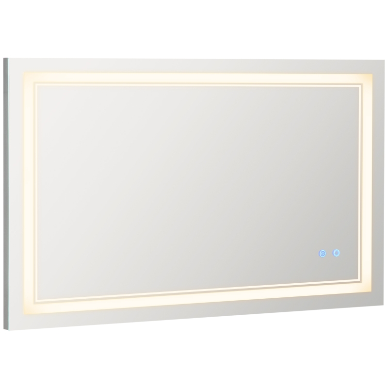 kleankin Espejo de Baño con Luz LED con Interruptor Táctil Color de Luz Ajustable y Función de Memoria 100x60 cm Plata