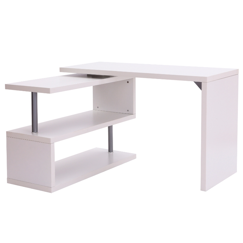 HOMCOM Bureau informatique table informatique table de salle à manger modulable avec bibliothèque adjacente design contemporain mélaminé métal chromé blanc(m-10)