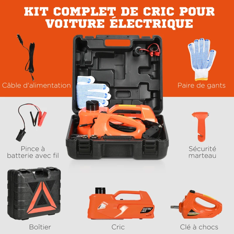DURHAND Cric électrique hydraulique voiture levage 15,5-36 cm/42 cm - 12V charge 5 tonnes avec kit complet orange