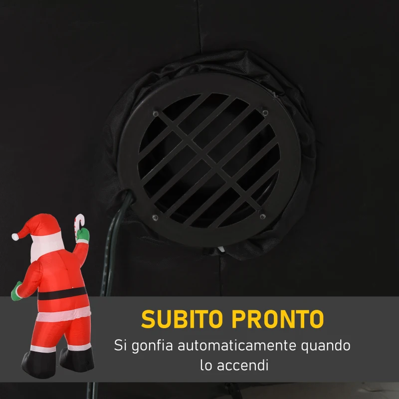 HOMCOM Babbo Natale Gonfiabile da Esterno 243cm, Addobbi Gionfiabili di Natale, Decorazione Natalizia con Bastoncino di Zucchero, 2 Luci a LED, Impermeabile IP44