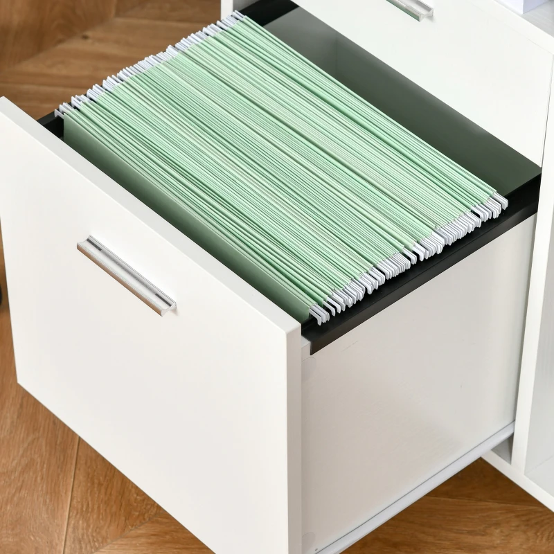 Vinsetto Armario para Impresora con 3 Compartimentos 2 Cajones para Archivos Estante Ajustable Ruedas 80x40x72 cm Blanco