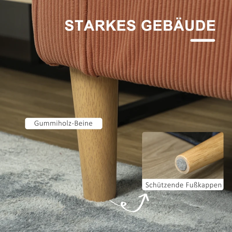 HOMCOM Zweisitzer-Sofa mit Stauraum und soliden Holzbeinen, für Wohnzimmer, Schlafzimmer, 117 x 63 x 79 cm, Orange(m-7)