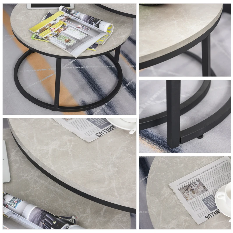 HOMCOM Lot de 2 tables basses gigognes empilable design industriel pieds en métal gris