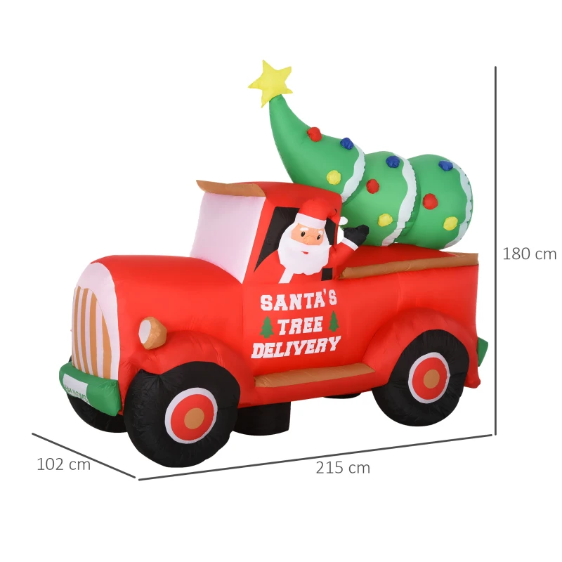 HOMCOM Babbo Natale su Camion Gonfiabile Gigante 180cm con Luci a LED, Impermeabile e Luminoso, da Esterno o Interno