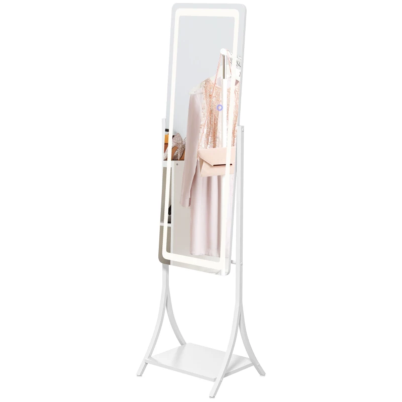 HOMCOM Free Standing Dressing Mirror with LED Lights, Full Length Mirror with 3 Temperature Colours and Storage Shelf