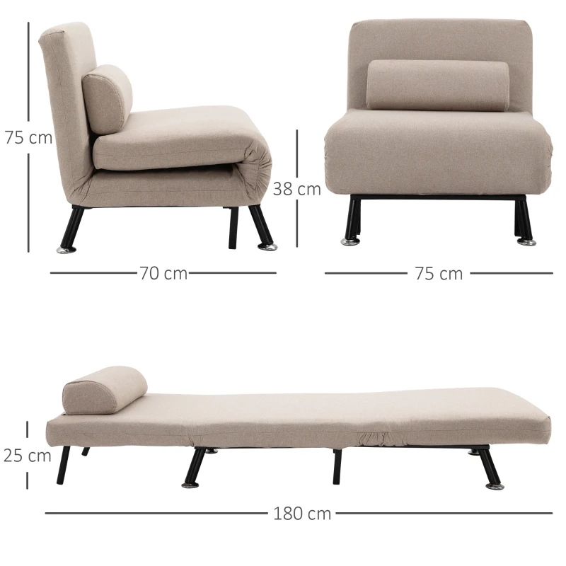 HOMCOM Klappsessel mit Bettfunktion, klappbarer Relaxsessel in Leinenoptik, Verstellbare Rückenlehne, 75 x 70 x 75 cm, Beige(m-3)