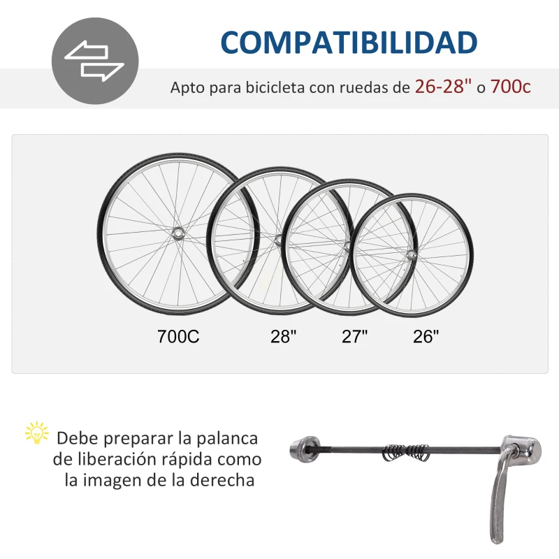 HOMCOM Rodillo de Bicicleta Entrenamiento Plegable con Resistencia Magnética para Ruedas de 650C/700C o 26-28 Pulgadas para Casa Interior Carga 135 kg 54,5x47,2x39,1 cm Plata