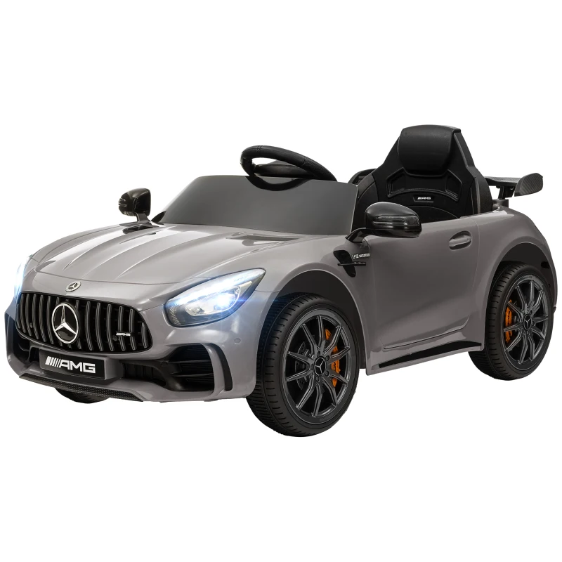 AIYAPLAY Coche Eléctrico para Niños de +3 Años Mercedes-Benz AMG GTR con Batería 12V Mando a Distancia Faros Bocina Música Plata