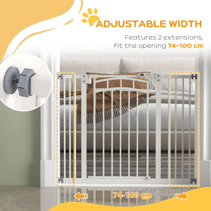 PawHut Pressure Fit Stair Gate, Dog Gate w/ Auto Closing Door for Small, Medium Dog, Easy Installation, for Width 74 to 100cm