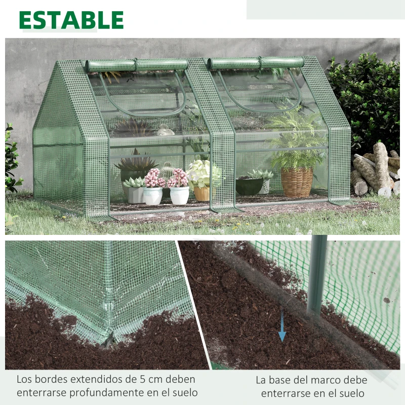 Outsunny Invernadero de Exterior con Cubierta Doble Ventanas y Marco de Acero para Cultivar Plantas Flores 180x90x90 cm Verde
