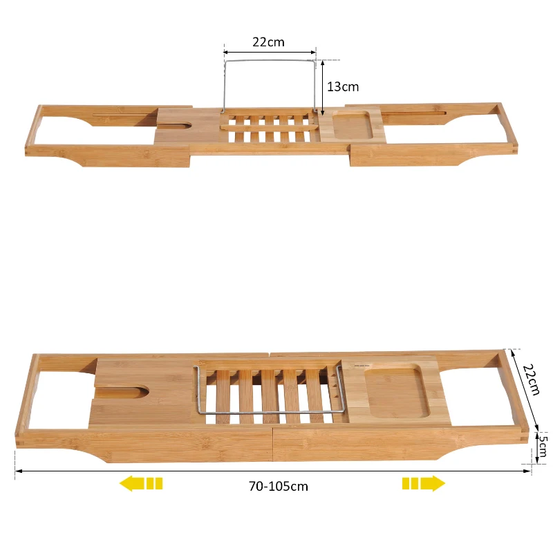 HOMCOM Pont tablette plateau de baignoire avec support de livre longueur réglable 70-105 cm bambou