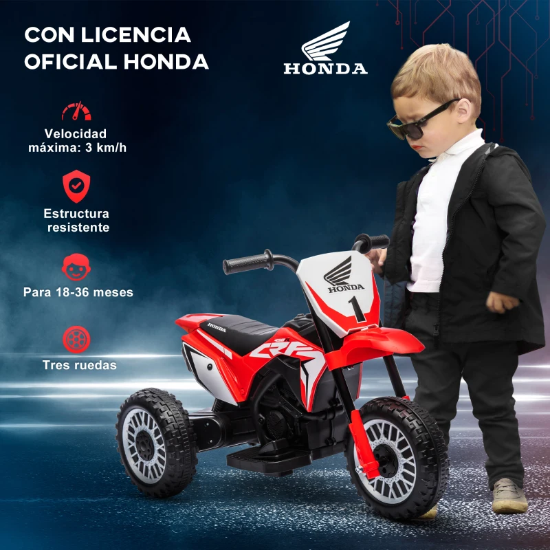 HOMCOM Moto Eléctrica Infantil con Licencia Honda CRF450RL con Velocidad 3 km/h Bocina Sonido de Arranque 71x40,5x43,5 cm Rojo