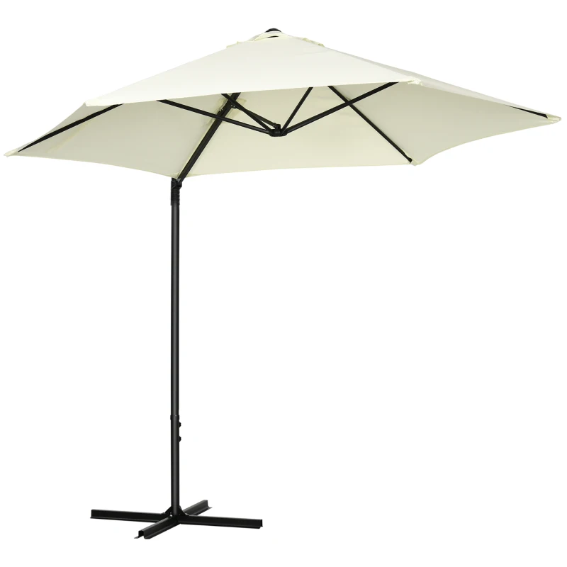 Outsunny 2.5M Garden Cantilever Parasol, Offset Roma Patio Umbrella Hanging Sun Shade Canopy Shelter with 360° Rotation and Cross Base, Beige