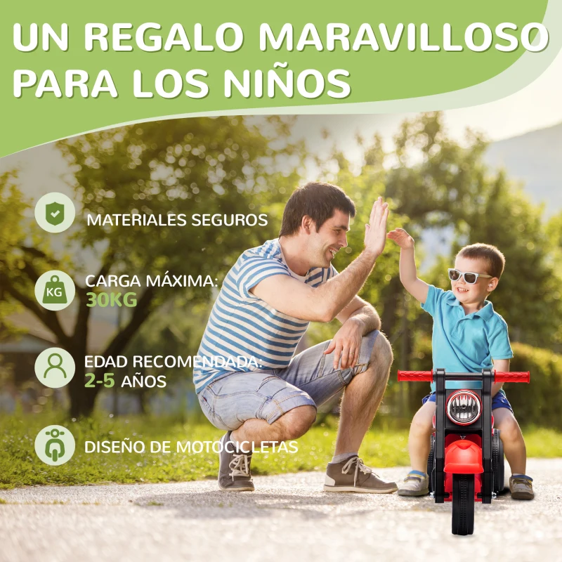 AIYAPLAY Moto Correpasillos para Niños de +2 Años con Música Burbujas Carga 30 kg 80x35,5x42 cm Rojo